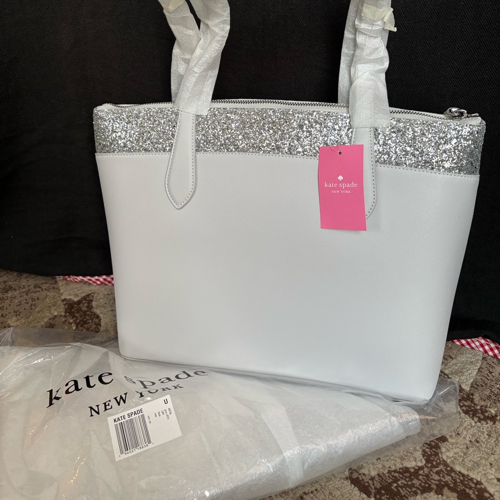Kate Spade Glittering Silver and Light Gray Tote